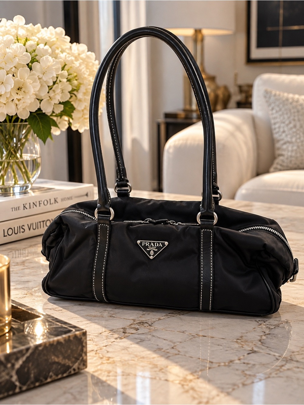 Vintage Prada Black Nylon Leather Handle Shoulder Bag – As Is